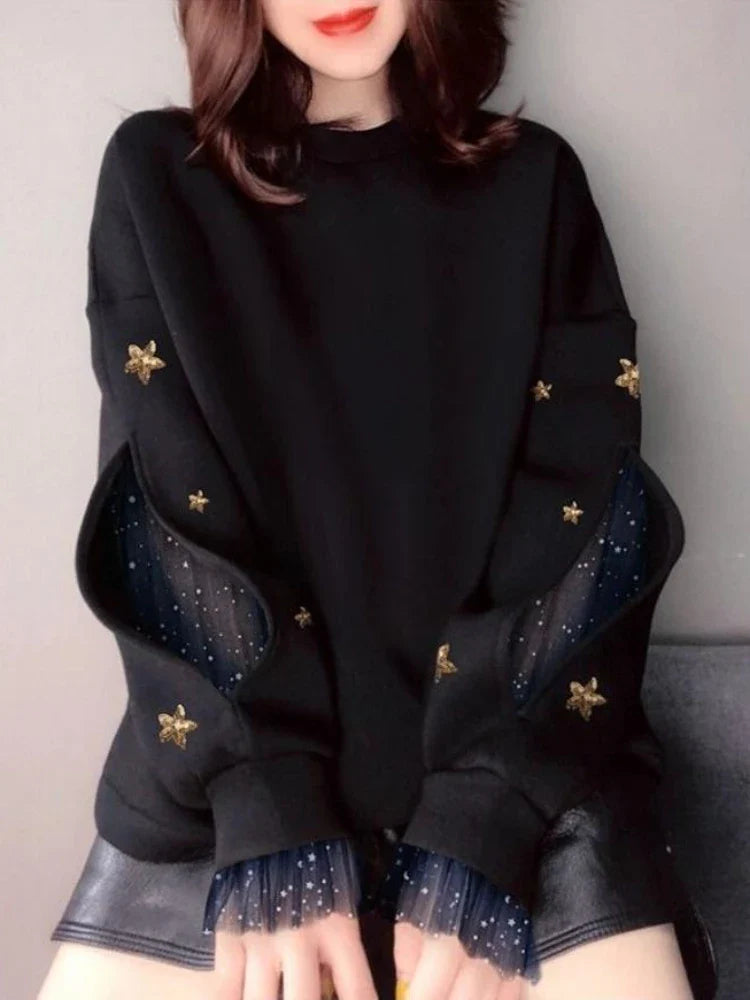 Women’s Sweatshirt - Elegant Black Women's Sweatshirt for Autumn & Winter