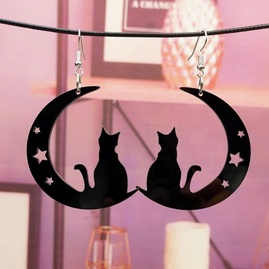 Cat Moon Dangle & Drop Earrings – Elegant Jewelry for Women & Teens