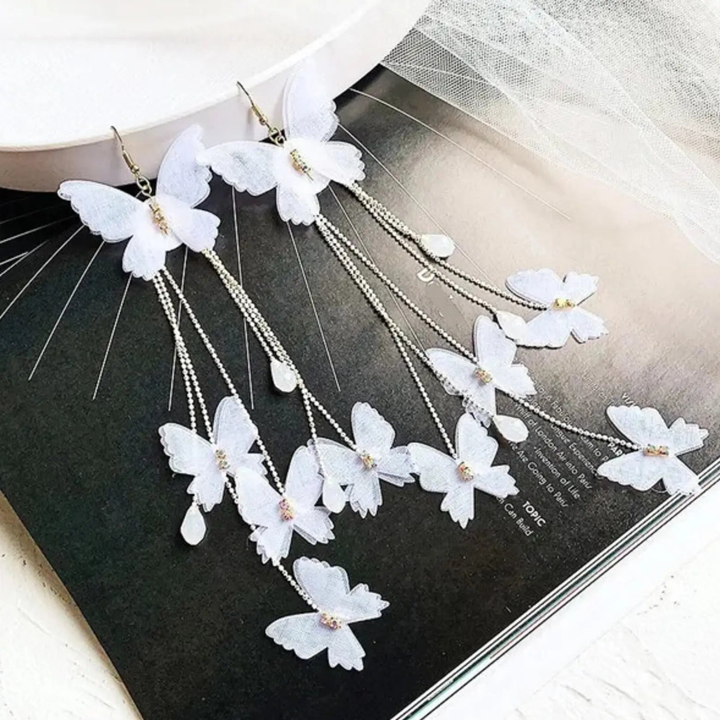 Handmade Butterfly Earrings - Elegant Tassel Statement Jewelry for Women