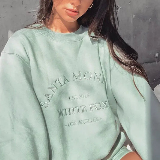 Green Vintage Letters Embroidered Crewneck Sweatshirt