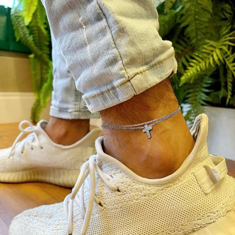 Men's Anklet With Cross Charm