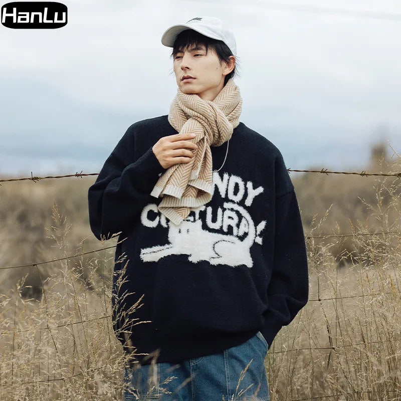 Men's Winter Sweater - Cozy Hand-Knitted Animal Pullover for Style & Warmth