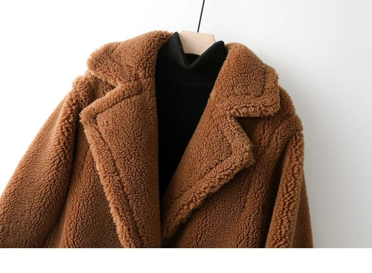 Women’s Teddy Bear Thick Faux Fur Coat - Luxurious Winter Outerwear