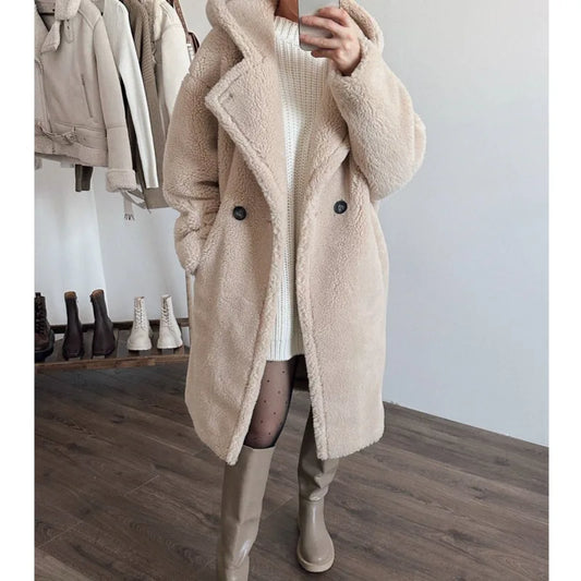 Women’s Teddy Bear Thick Faux Fur Coat - Luxurious Winter Outerwear