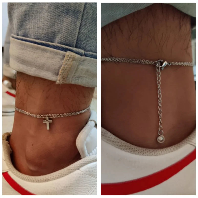 Men's Anklet With Cross Charm