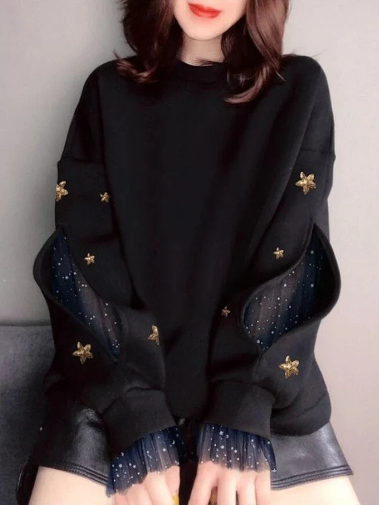 Women’s Sweatshirt - Elegant Black Women's Sweatshirt for Autumn & Winter