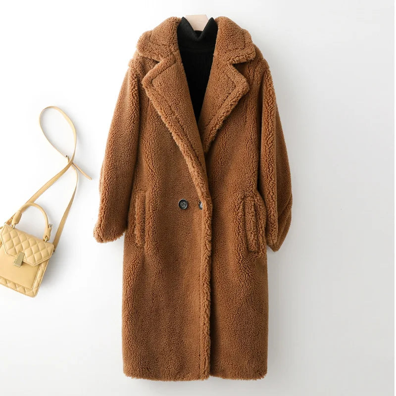 Women’s Teddy Bear Thick Faux Fur Coat - Luxurious Winter Outerwear