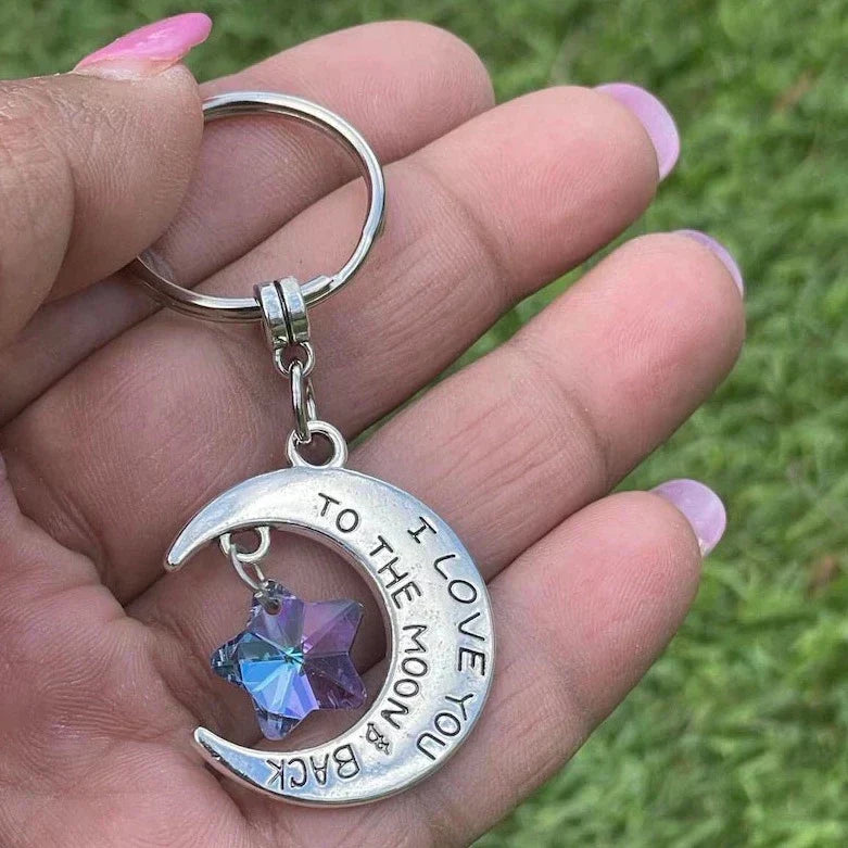I Love You to the Moon & Back Keyring - Handmade Moon Keychain Gift