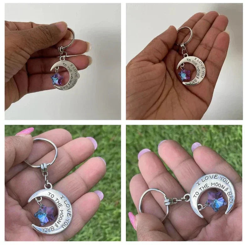 I Love You to the Moon & Back Keyring - Handmade Moon Keychain Gift